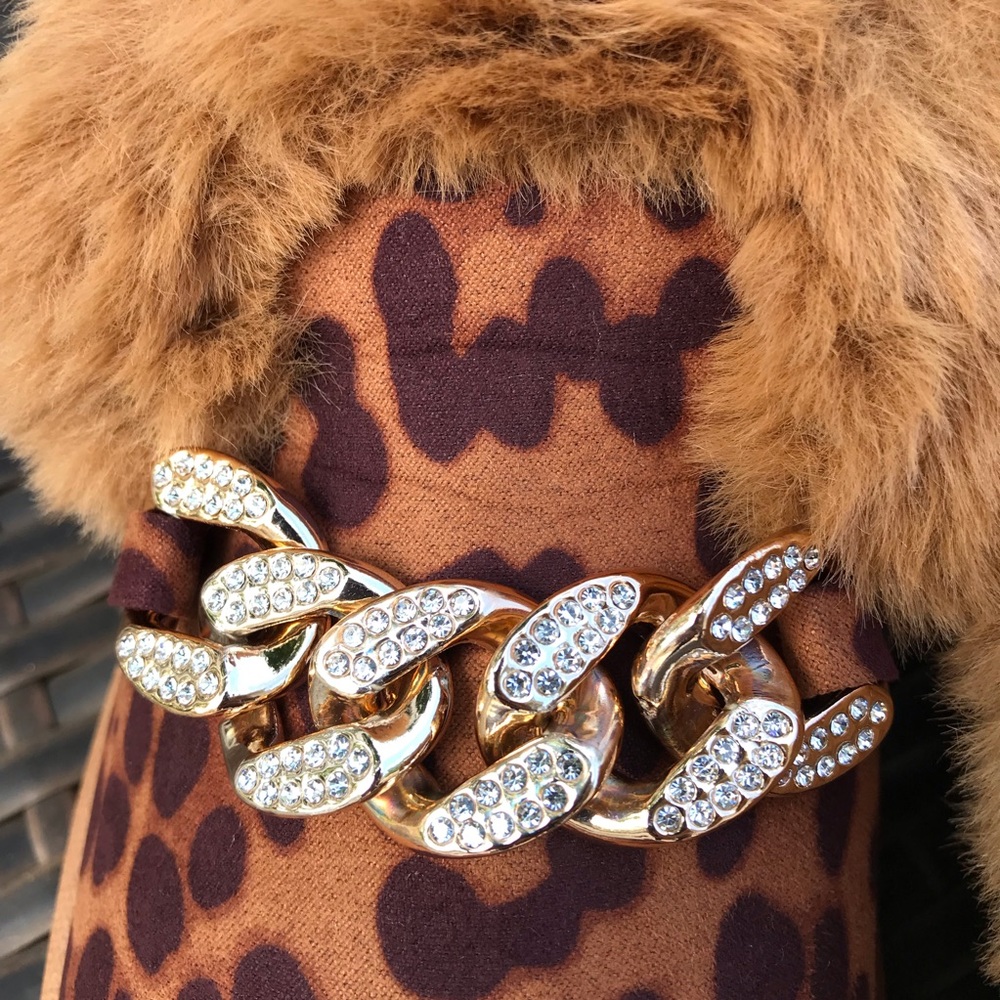 Animal Print Faux Fur Slip On Moccasins with chain detail, Women's, New - Picture 6 of 13